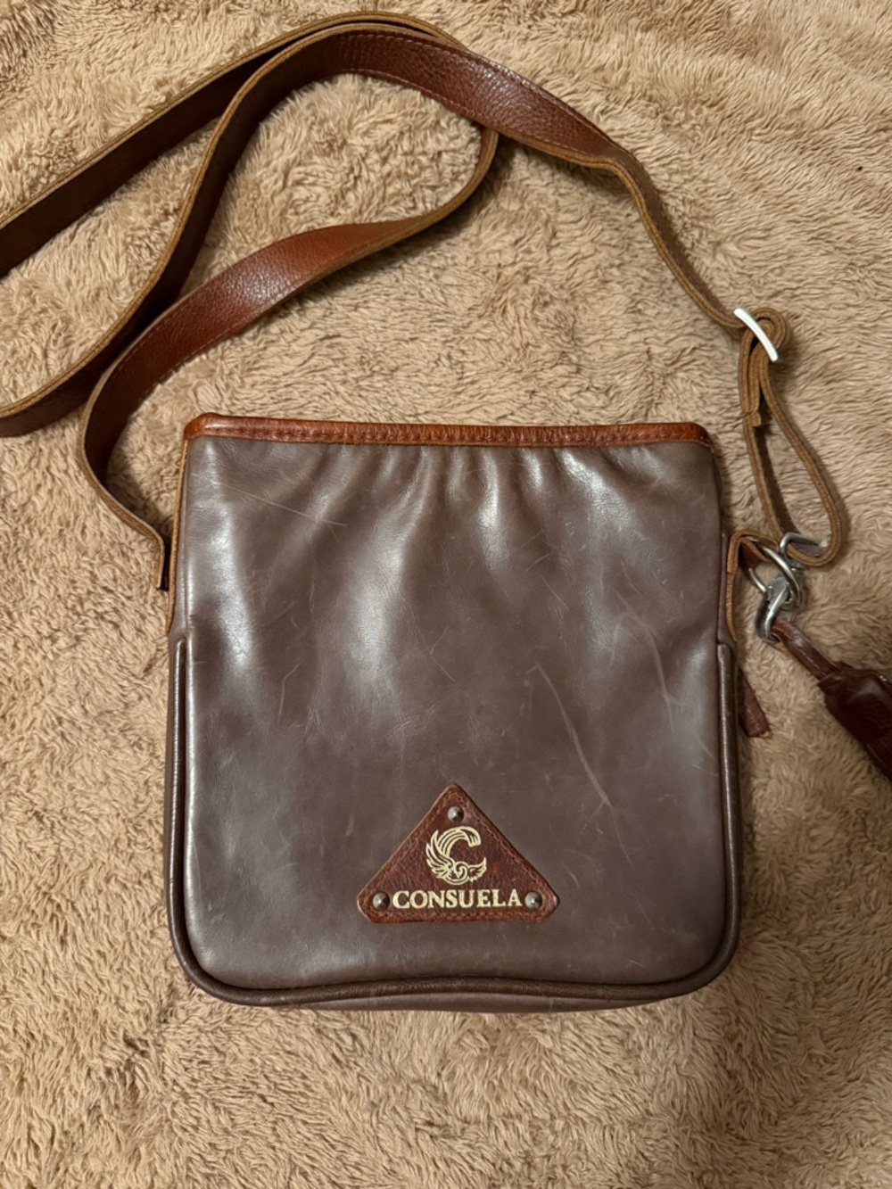 Consuela Dark Brown Leather Messenger Crossbody